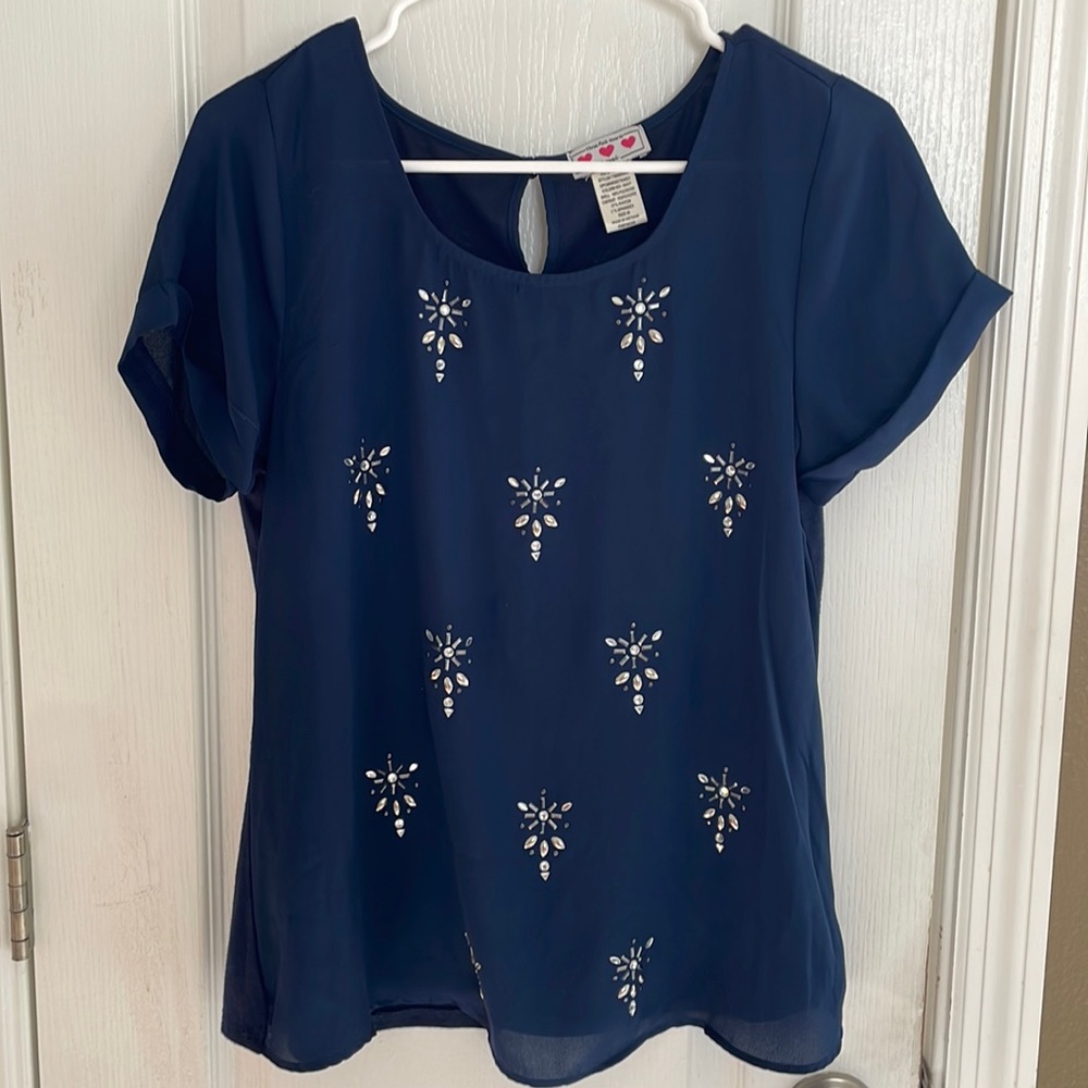 Trixxi Blue Bedazzled Top
